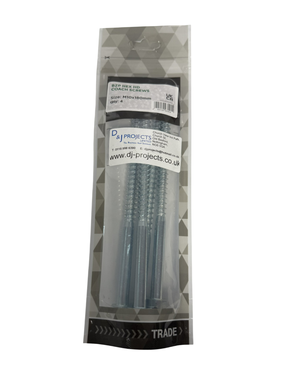 M10x180mm BZP Hex Hd Coach Screws (4)