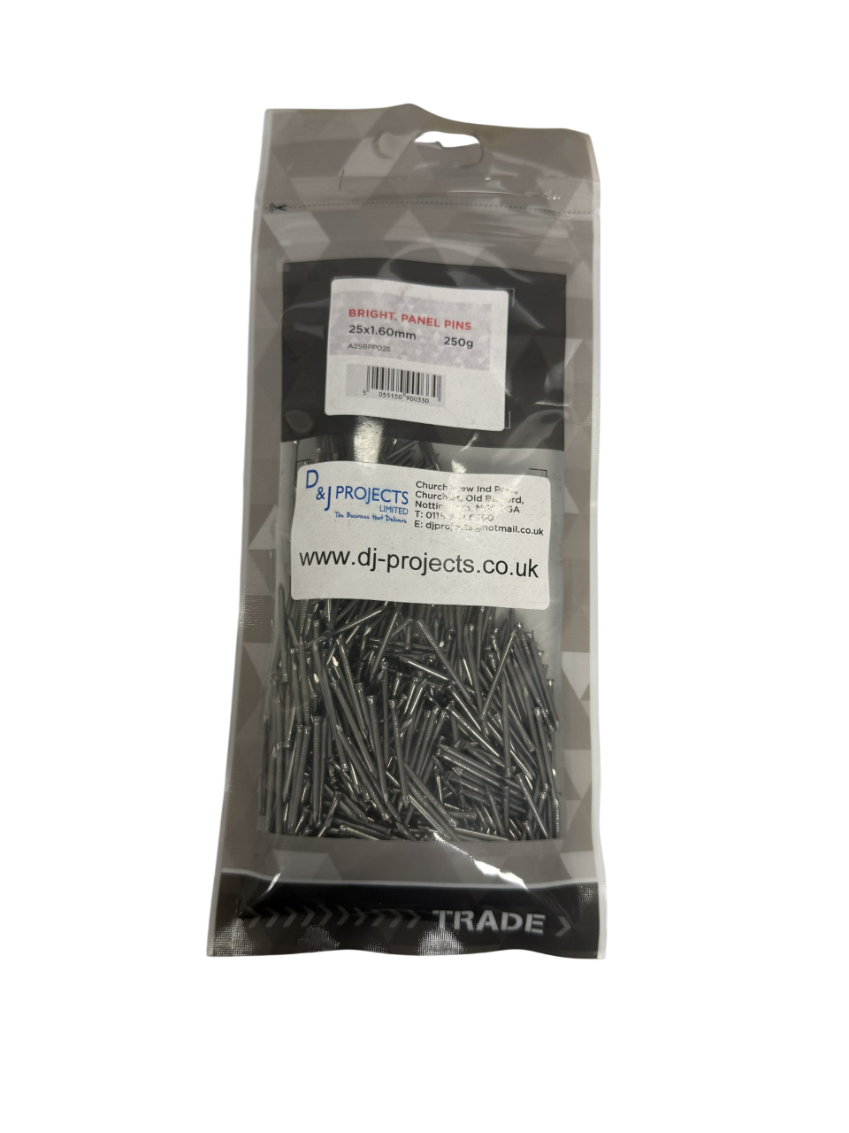 Samac 25x1.60mm Bright Panel Pins 250g