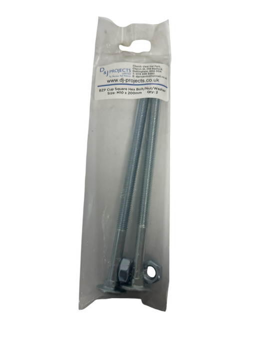 Samac M10 x 200 BZP Cup square hex bolt, nut & washer (pack of 2)
