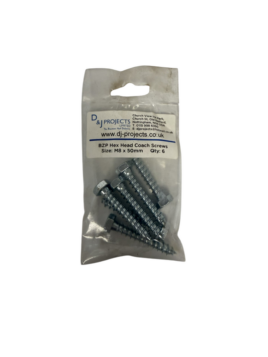 Samac M8x50mm BZP Hex Hd Coach Screws (6)