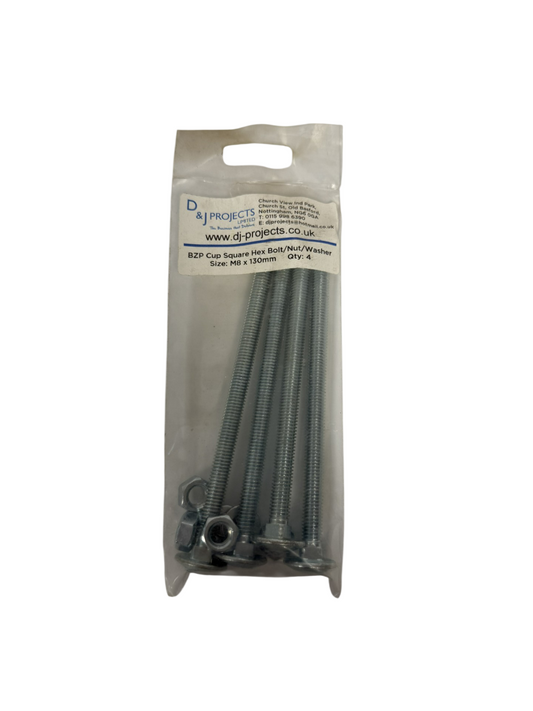 Samac M8 x 130 BZP Cup square hex bolt, nut & washer (pack of 4)