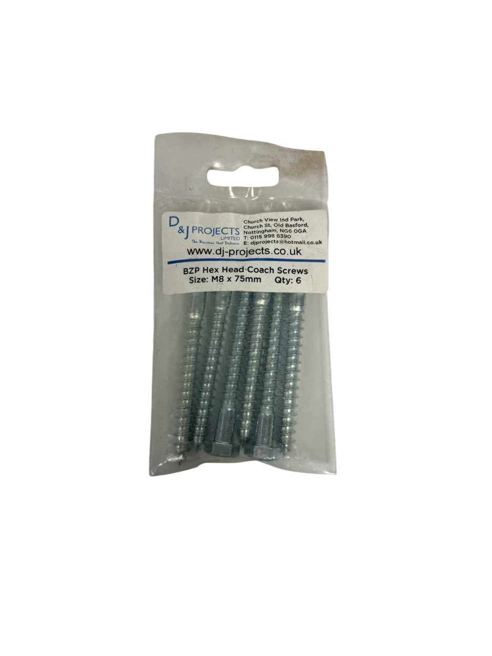Samac M8x75mm BZP Hex Hd Coach Screws (6)