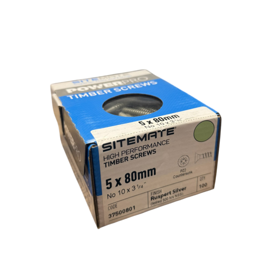 SITEMATE® C/SUNK POWERPRO TIMBER SCREWS | 5 X 80MM RUSPERT SILVER
