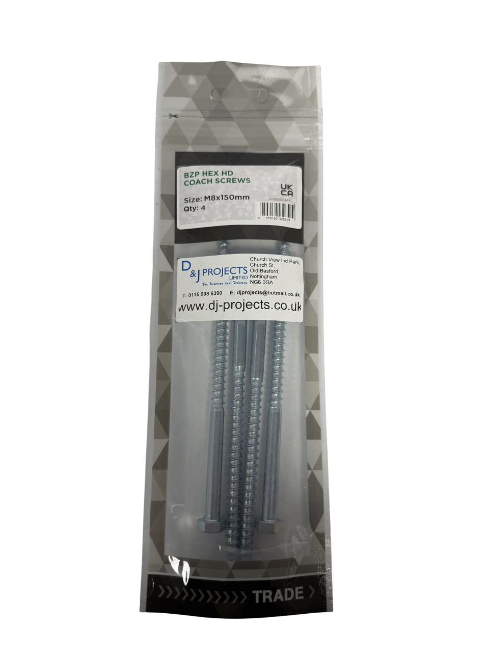 Samac M8x150mm BZP Hex Hd Coach Screws (4)