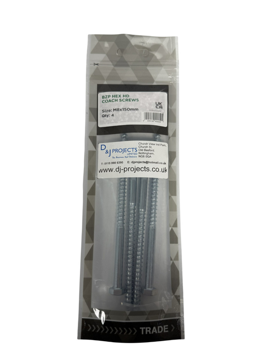 Samac M8x150mm BZP Hex Hd Coach Screws (4)