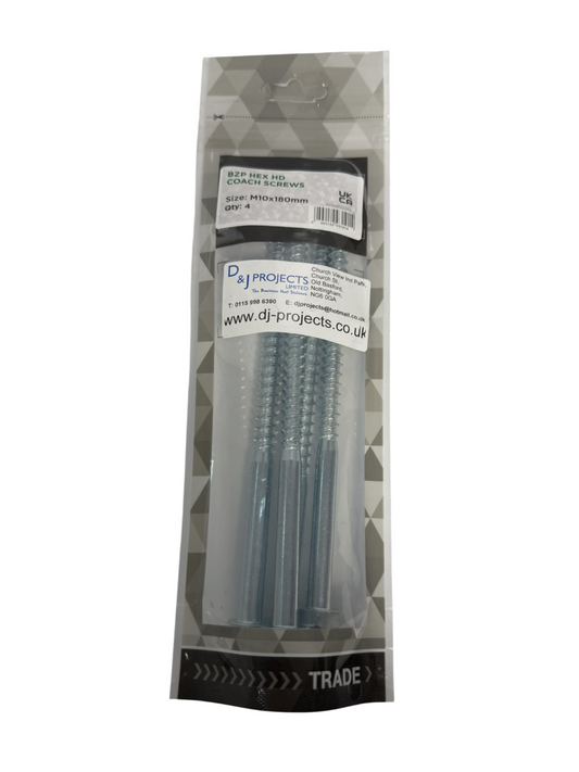 M10x180mm BZP Hex Hd Coach Screws (4)