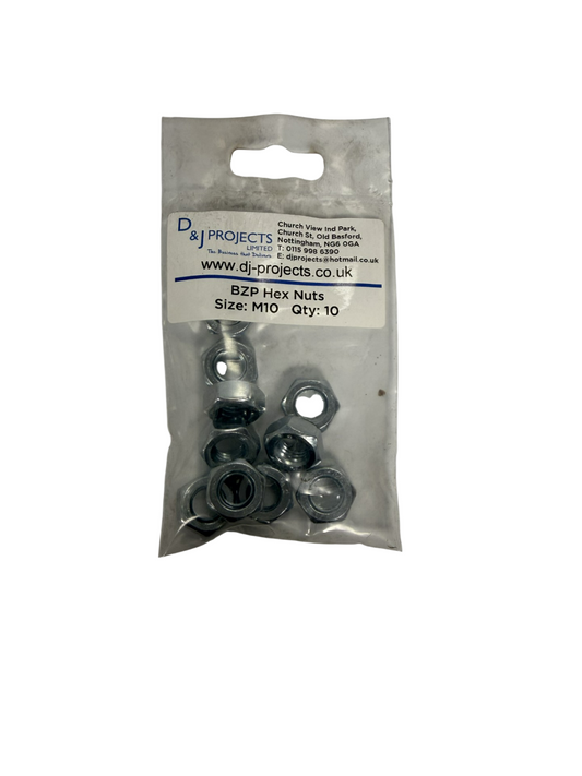 Samac M10 BZP Hexagon Full Nuts (10)