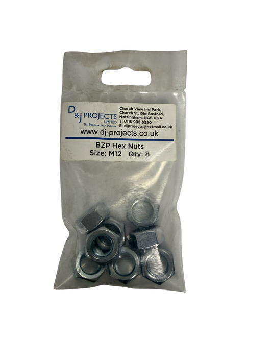 Samac M12 BZP Hexagon Full Nuts (8)